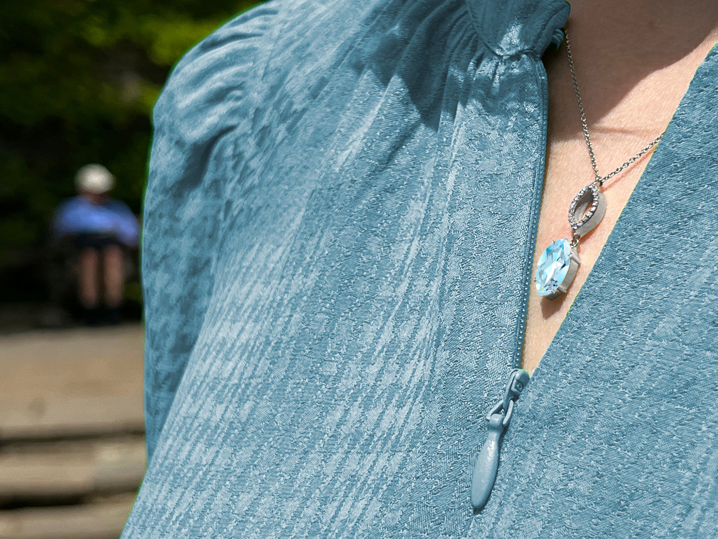 Model wearing Blue Topaz & Diamond Necklace