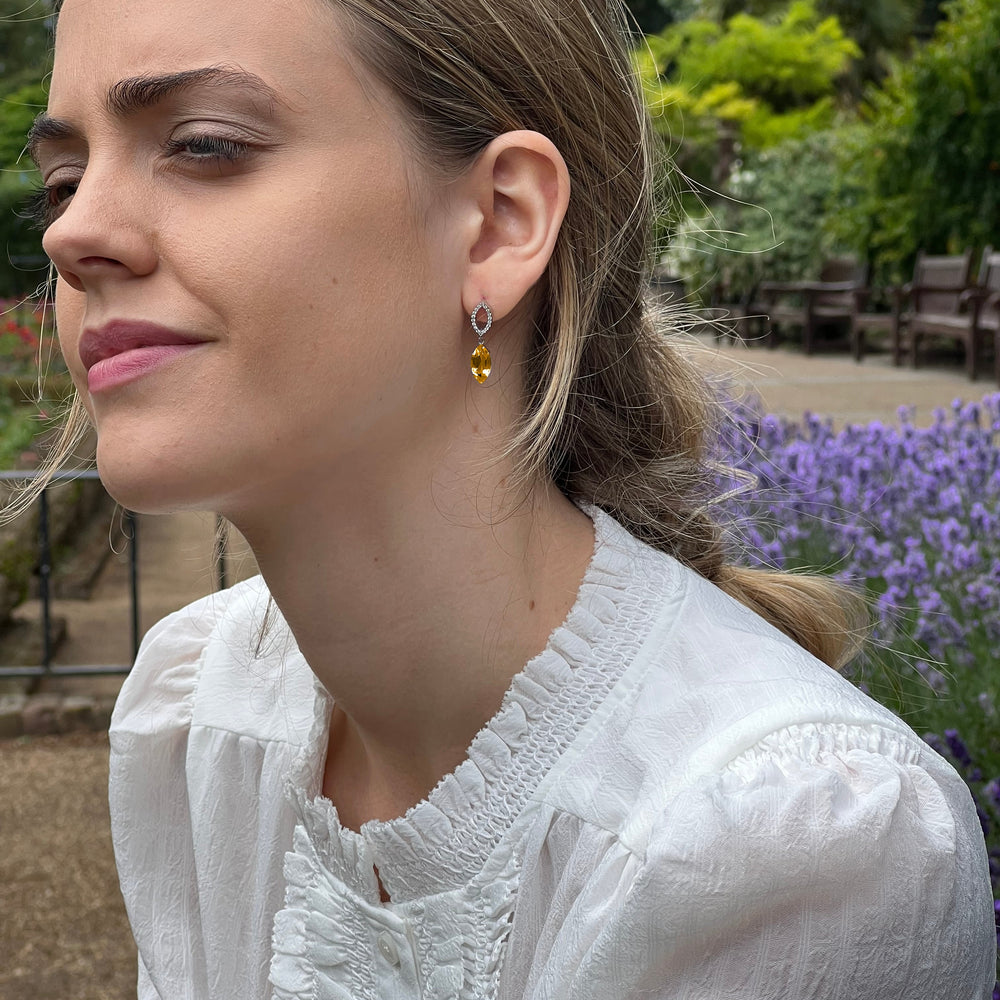 Model wearing Citrine & Diamond Earrings