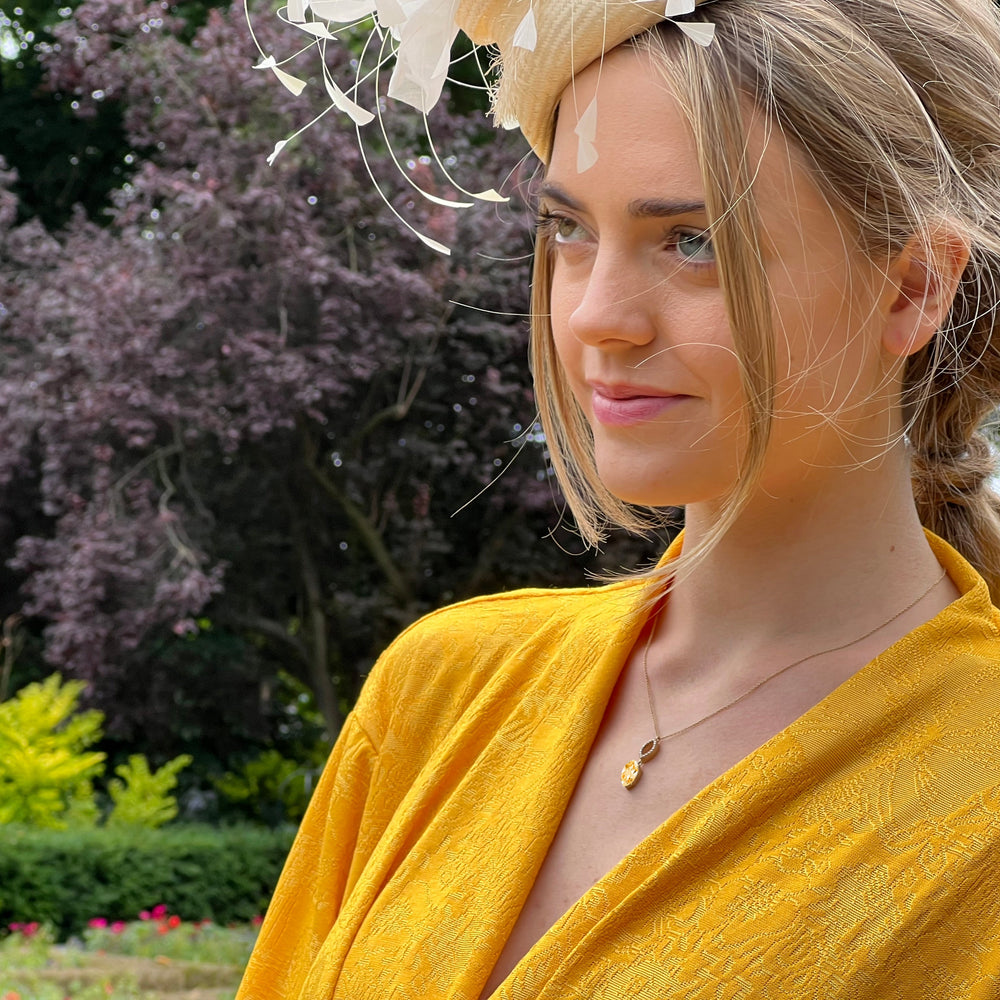Model wearing Citrine & Diamond Necklace