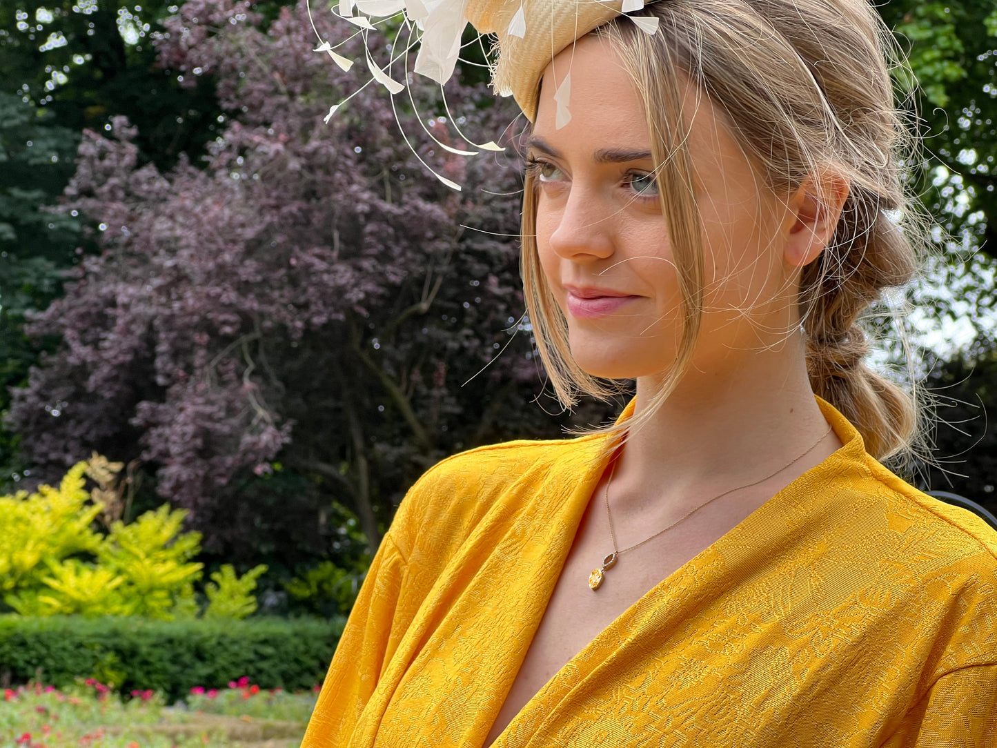 Model wearing Citrine & Diamond Necklace