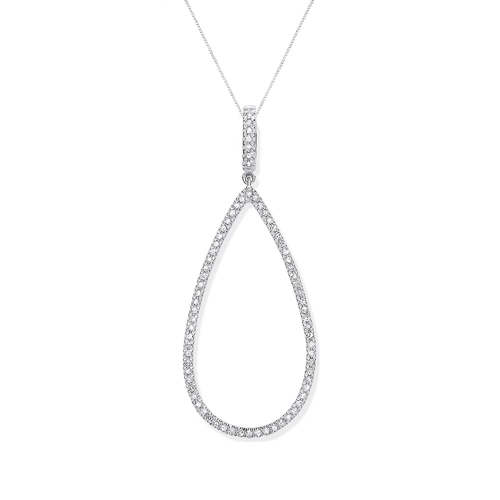 9ct White Gold Diamond Drop Pendant