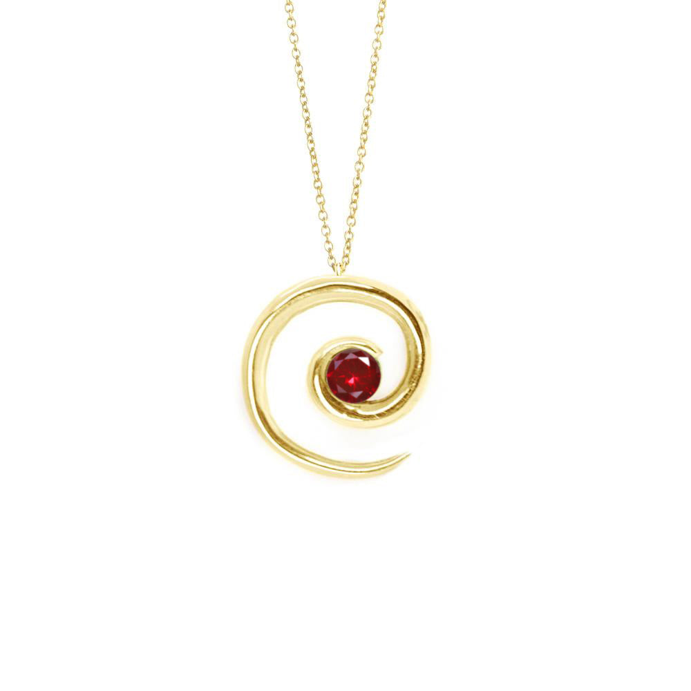 Yellow Gold Spiral Ruby Necklace