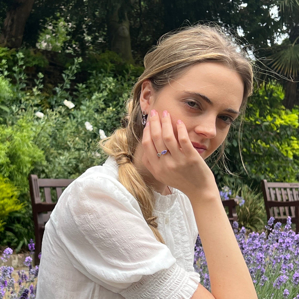 Model wearing Purple Amethyst & Diamond Ring