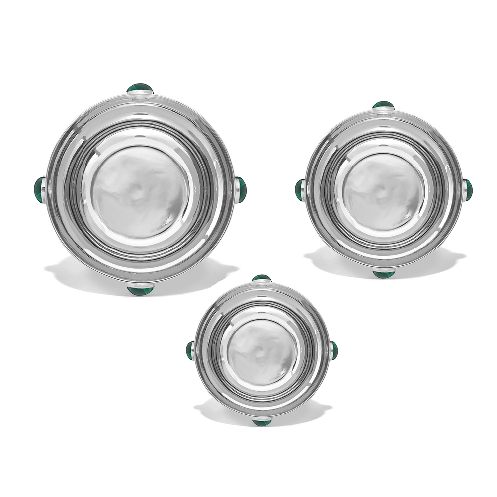 Top View of Silver & Malachite Bowl Set